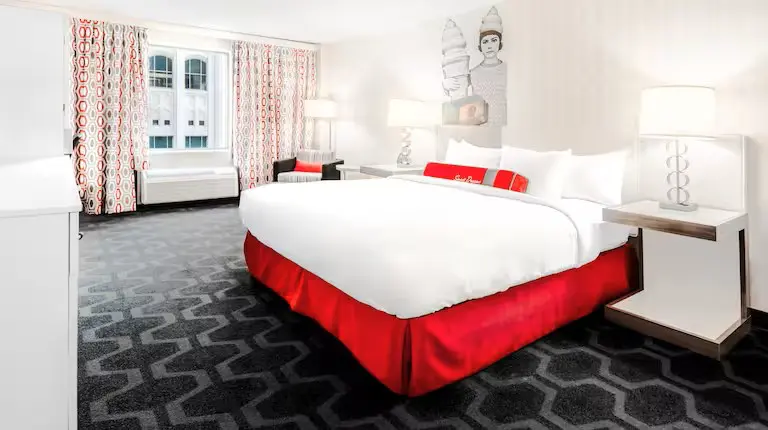 bedroom at the Curtis Hotel