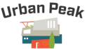 Urban Peak text at the top of a geometric building