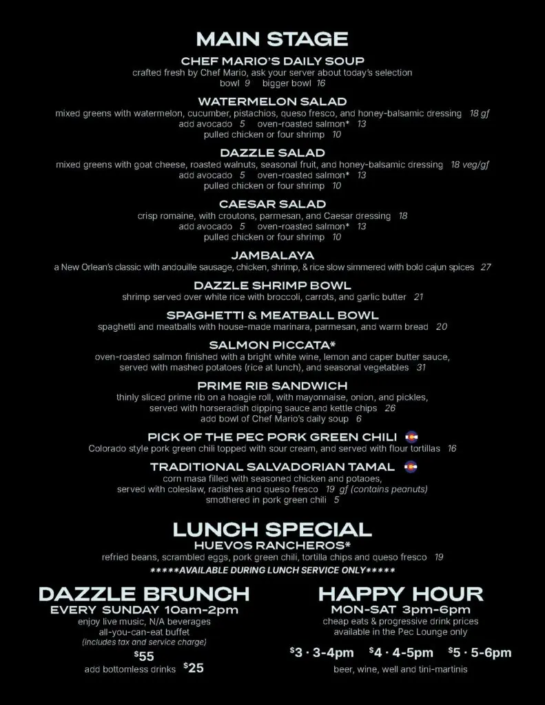 Dazzle menu