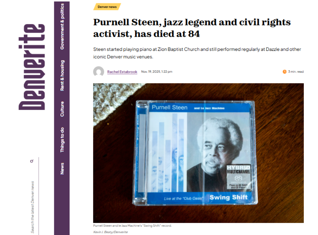 Purnell Steen's coverage in Denverite. Photo of Purnell Steen and le Jazz Machine's 'Swing Shift' record