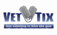 Dog tags in the shape of a heart in the middle of the words 'Vet' and 'Tix'