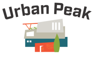 Urban Peak text at the top of a geometric building