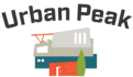 Urban Peak text at the top of a geometric building