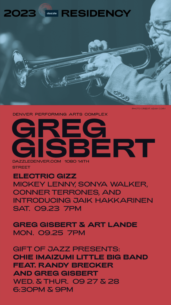 Poster for Greg Gisbert's week-long residency at Dazzle in Denver