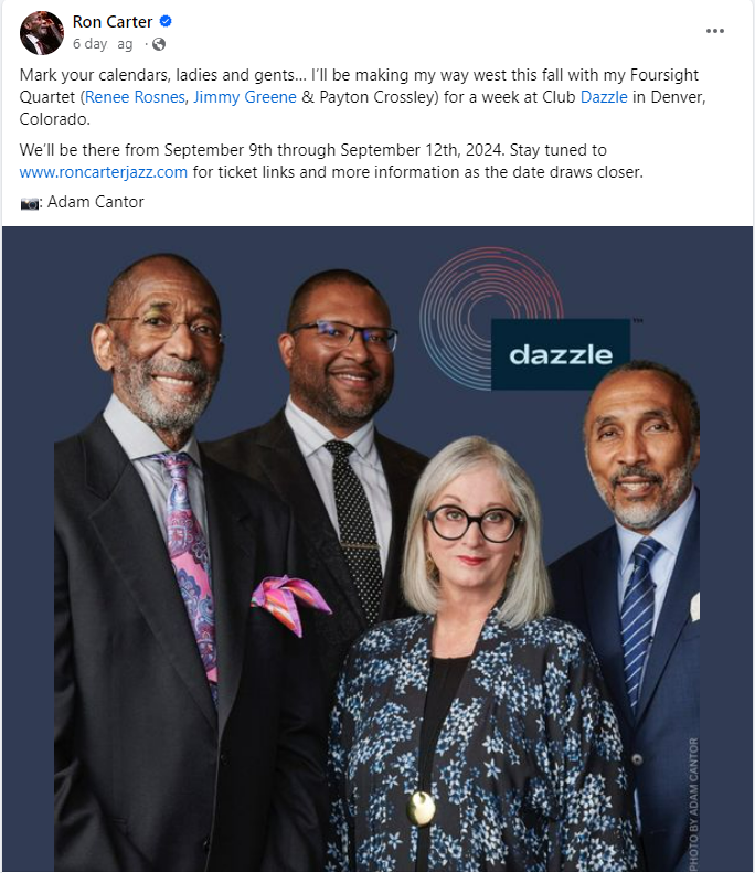 Ron Carter brings his Foursight Quartet to Dazzle in Denver, Colorado.